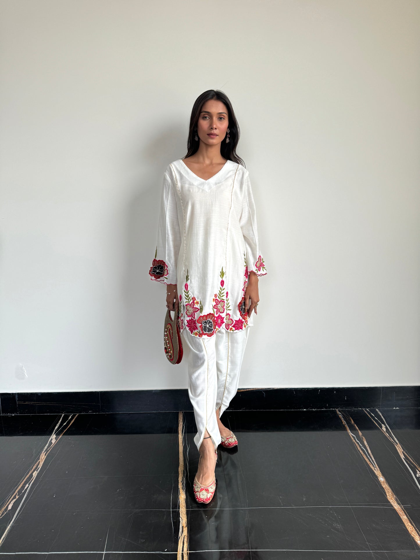 Hand Embroidered Co-ord set with Dhoti Pants